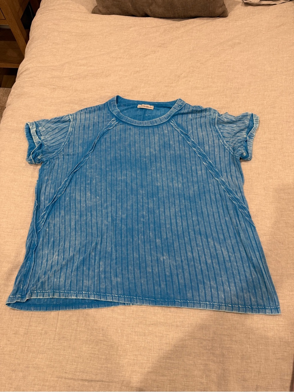 Zenana Outfitters Light Blue Ribbed Short Sleeve Tee